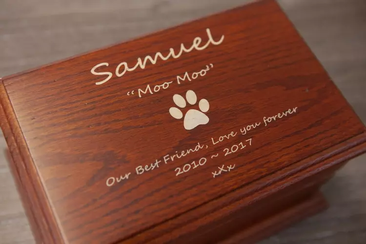 Engraved dog urn top